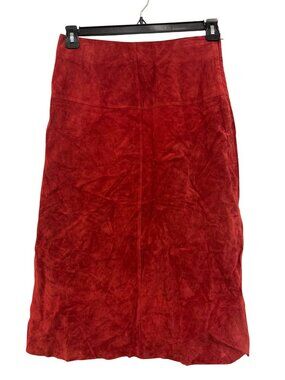Co & Eddy Womens Red Genuine Suede Midi Skirt Size 4 29" Length